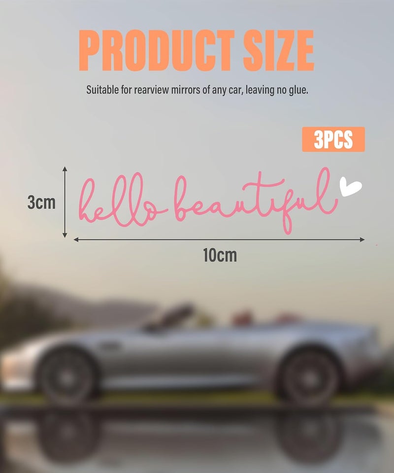 RACOONA Rearview Mirror Decal,Hello Beautiful Decal,Car Accessories Stickers Rearview Mirror Sticker (Pink&White) - Image 2
